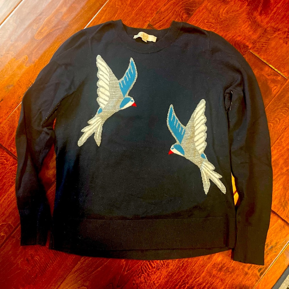 LOFT Crew Neck Sweater with Birds, size Medium.
